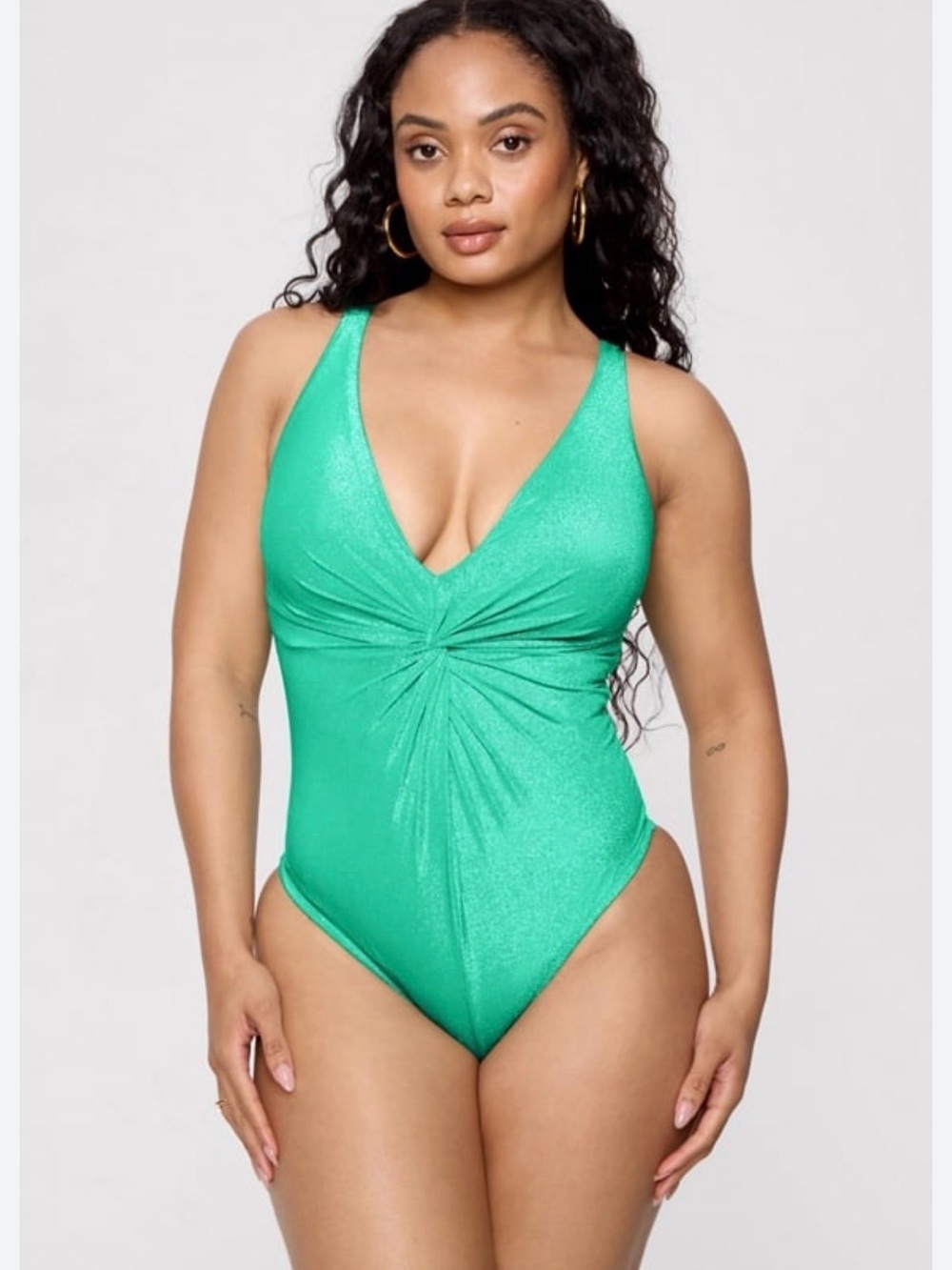 Yitty Twist Plunge Swimsuit Size 2X in Shimmer Jaded Babe/Silver
